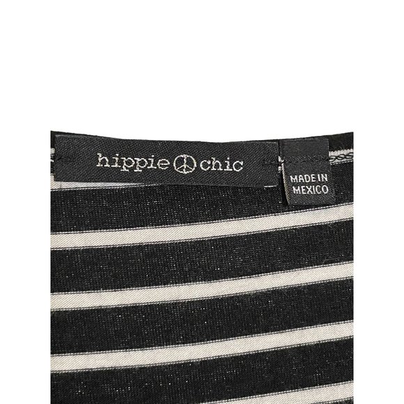 Hippie Chic Short Sleeve Tie Front Flutter Sleeve Black White Stripe Shirt Large - Picture 4 of 5